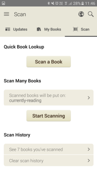 "Scan" on app